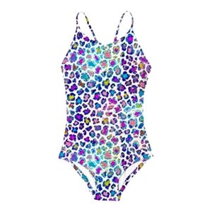 Girls Colorful Leopard Print Swimsuit. Size 7-8.
